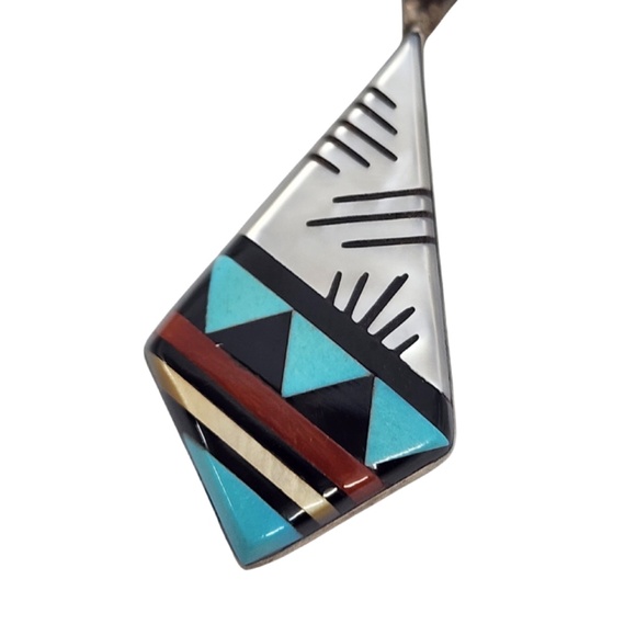 Native American CK Zuni Sterling Silver Multi Stone Inlay Pendant #16149 - Picture 4 of 6